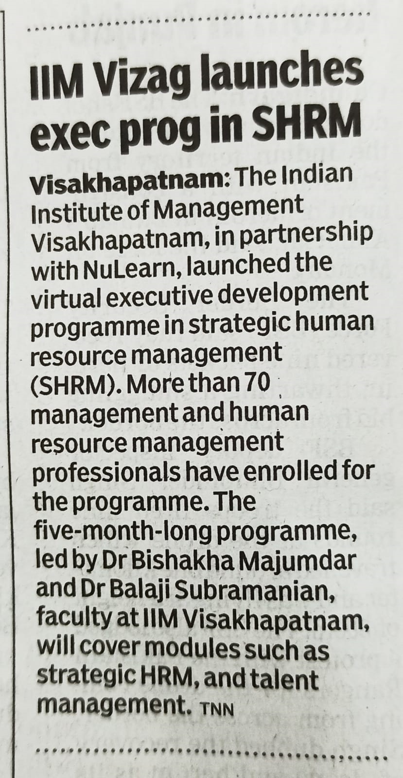 IIMV launches executive development program in strategic HRM - 10.05.2022