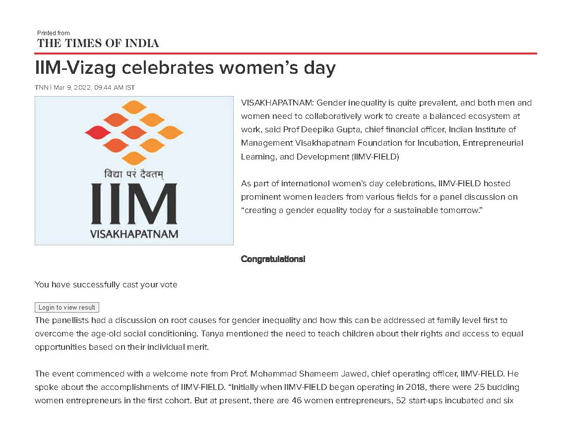 IIM-Vizag celebrates womens day - 08.03.2022