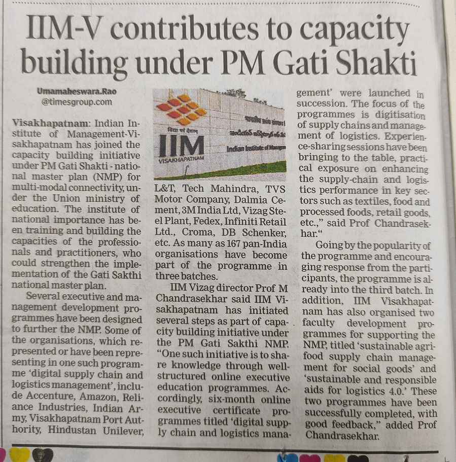 IIMV contributes to capacity building under PM Gati Shakti - 31.08.2023
