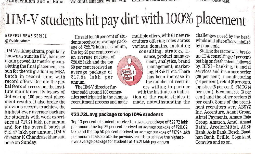 IIM-V Students hit pay dirt with 100 percent placement - 02.01.2023