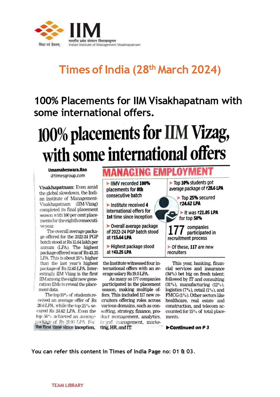 100 percent Placements for IIMV with some international offers - 28.03.2024