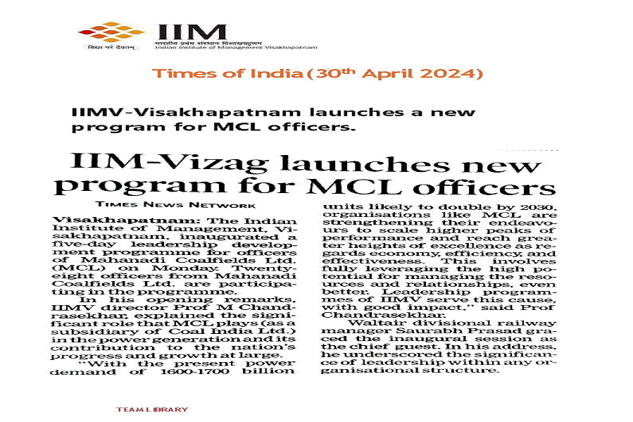 IIMV launches a new program for MCL officers - 30.04.2024