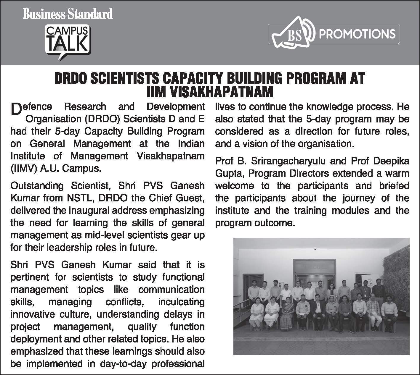 DRDO Scientists Capacity Building Program at IIM Vishakhapatnam - 25.03.2023