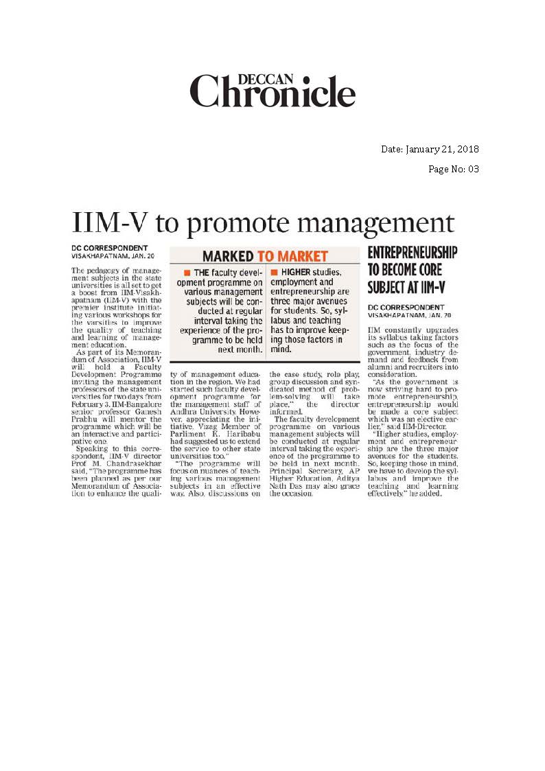 IIM-V to promote management - 21.01.2018