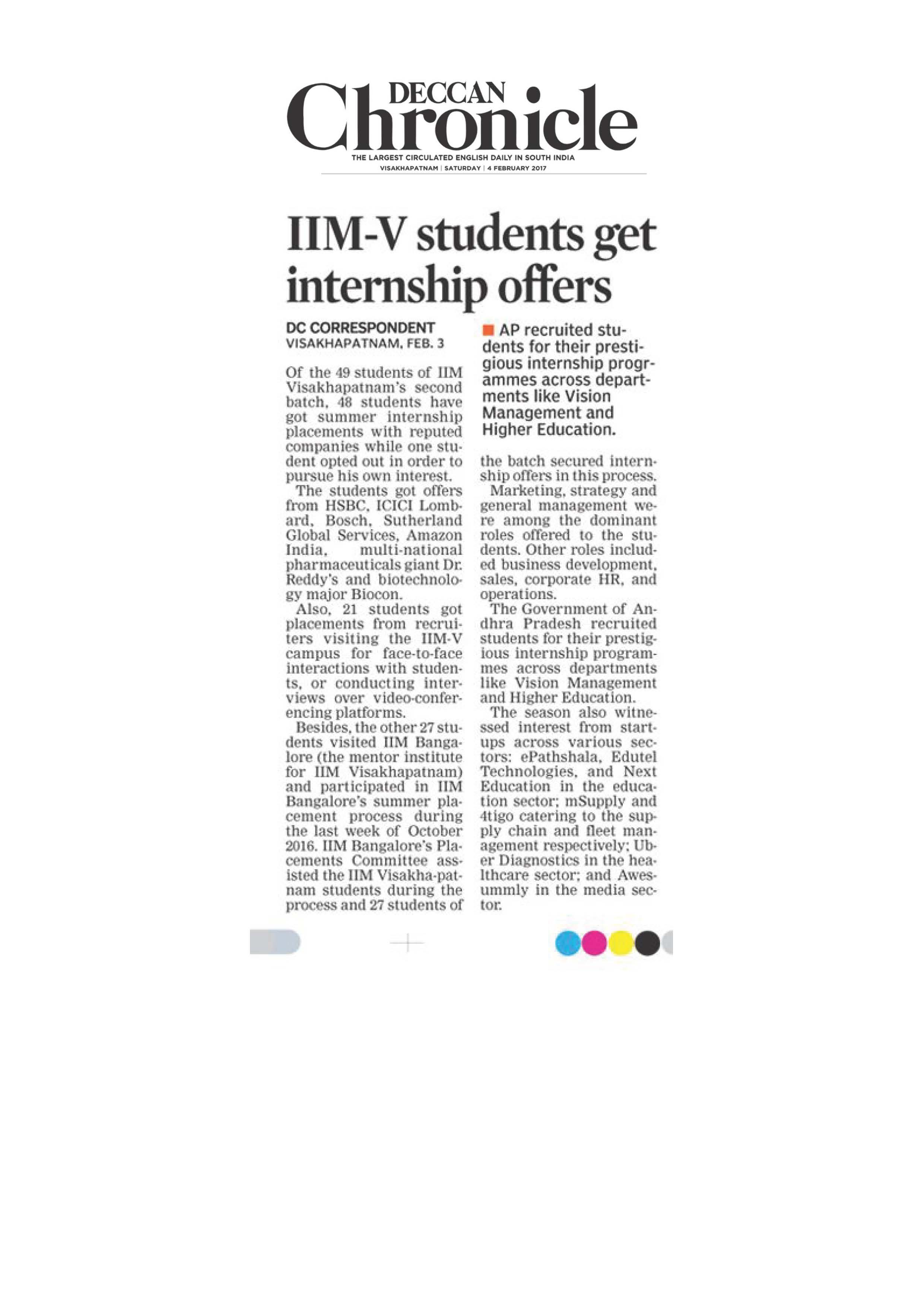 IIM-V students get internship offers - 04.02.2017
