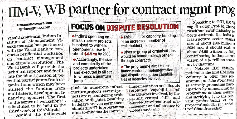 IIMV has partnered with the world bank to conduct workshop on contract Management and dispute resolution - 05.02.2024