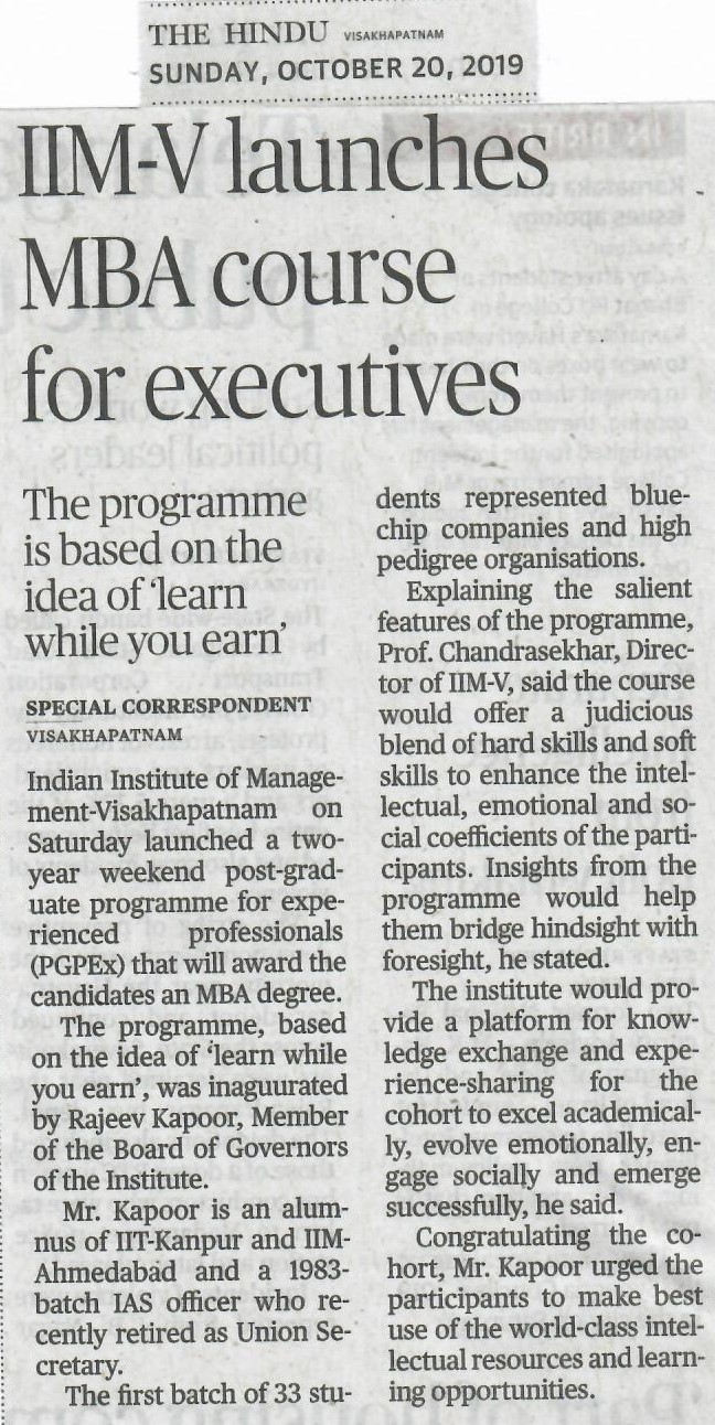 IIM-V launches MBA course for Executives - 20.10.2019