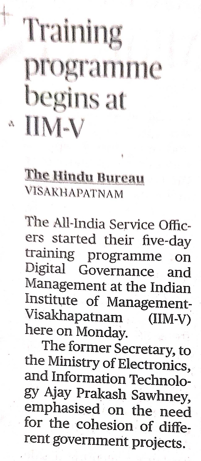 Training Programme Begins at IIMV - 07.03.2023