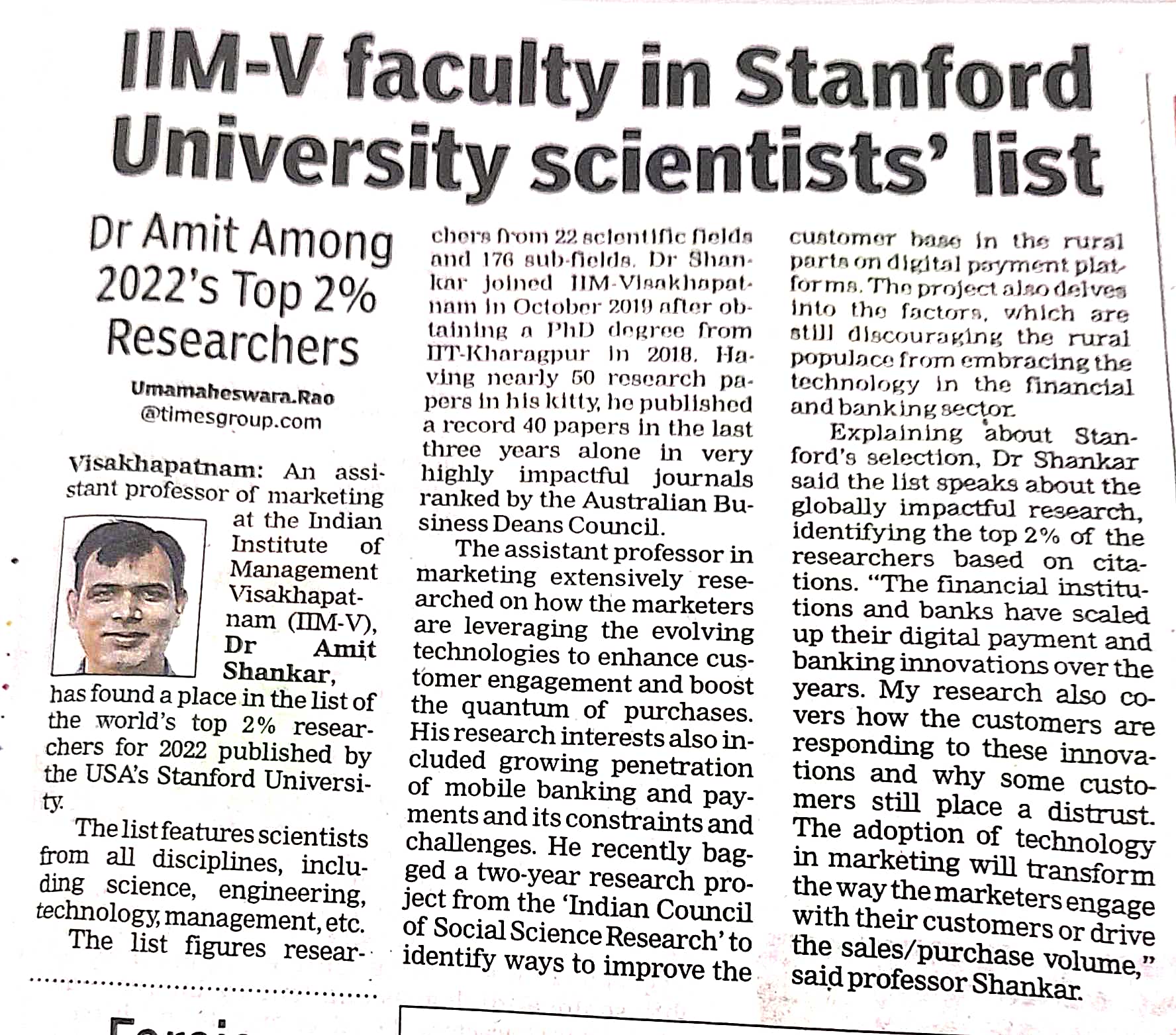 IIMV faculty in Stanford University Scientists list - 16.10.2022