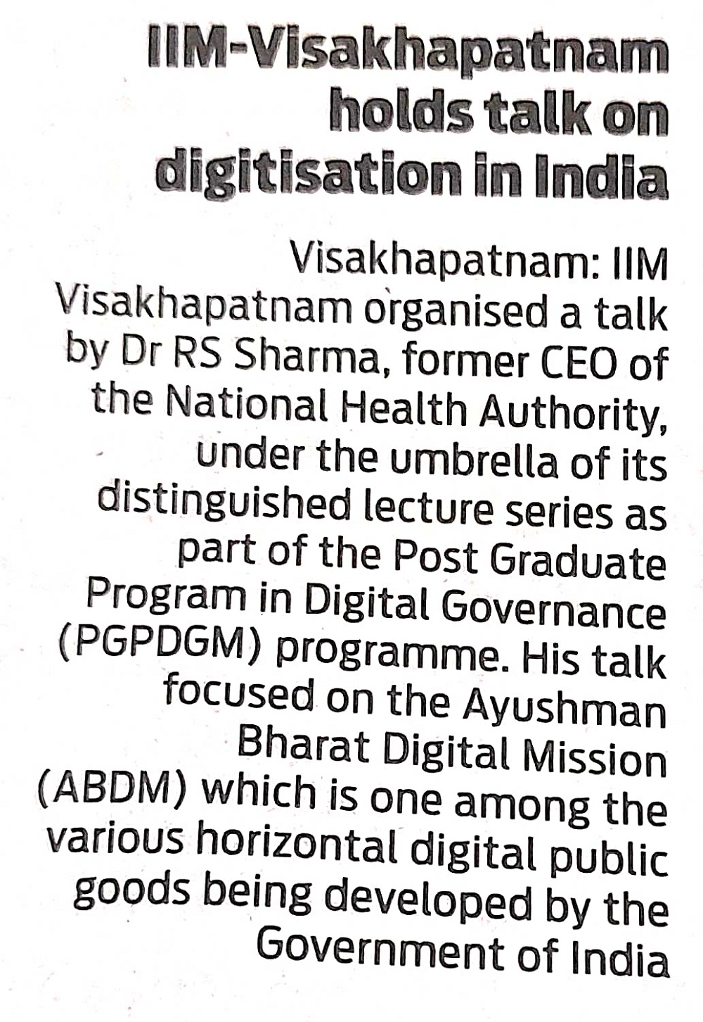IIMV Holds Talk on Digitization in India - 28.02.2023