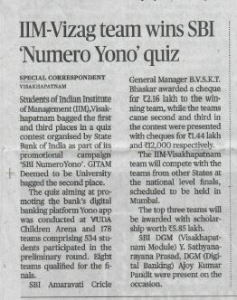 IIMV-Vizag team wins SBI Numero Yono quiz - 05.03.2020