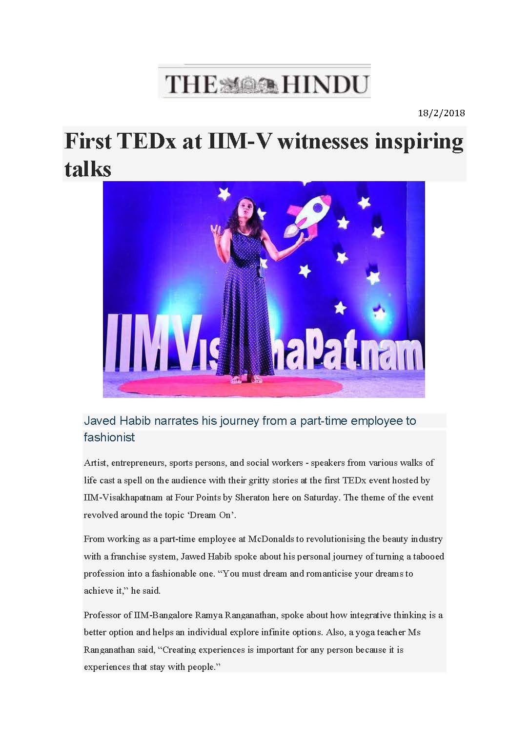 First-ever TEDx event held at IIM Visakhapatnam - 18.02.2018