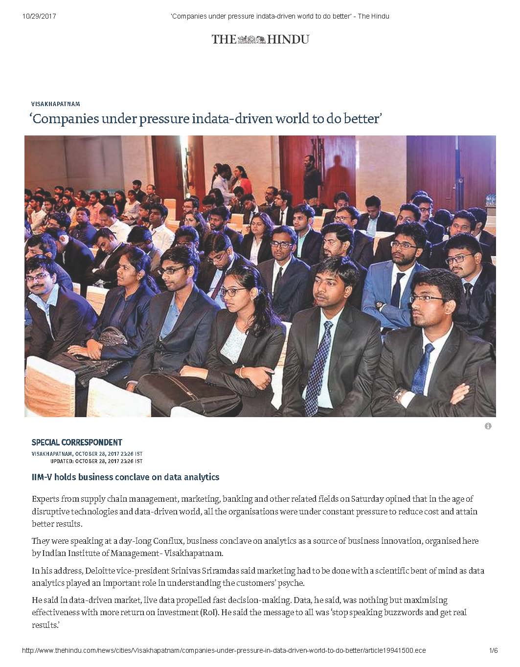 IIMV holds business conclave on data analytics - 29.10.2017