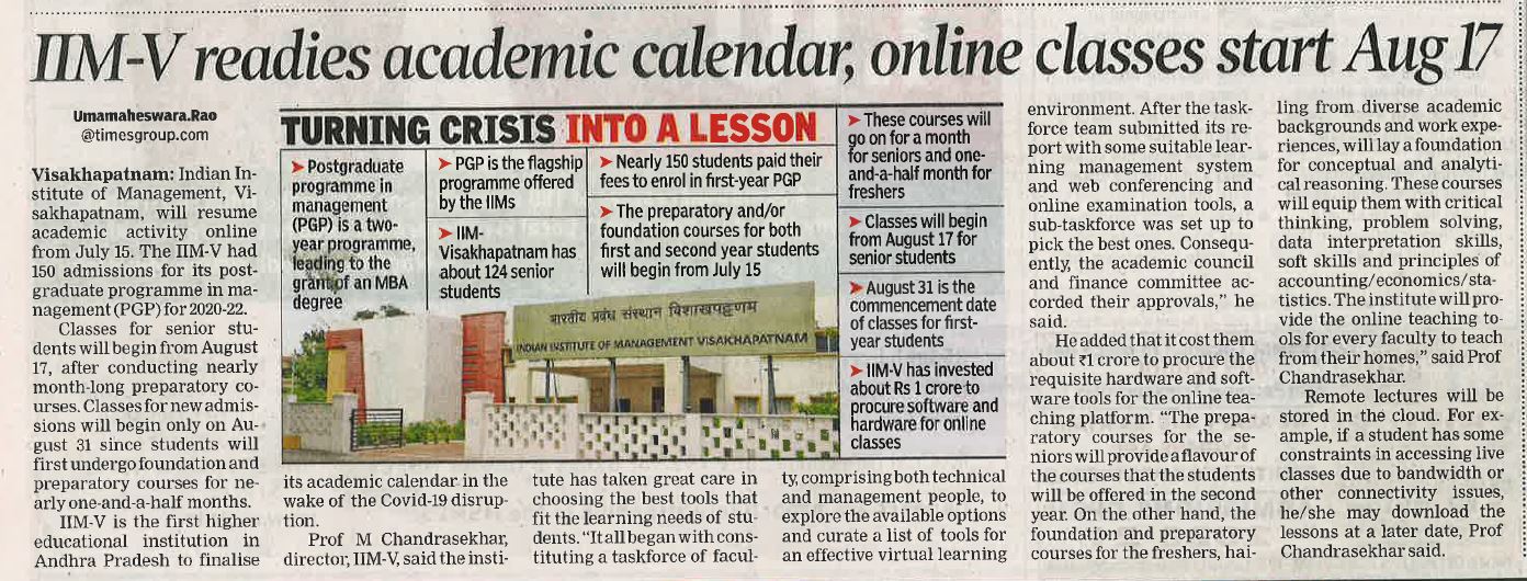 IIM-V readies academic calendar - 09.07.2020