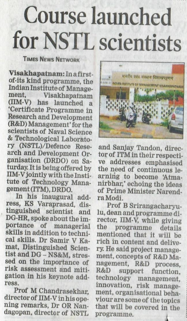 IIM-V Launches Certificate Course for NSTL Scientists - 16.08.2020