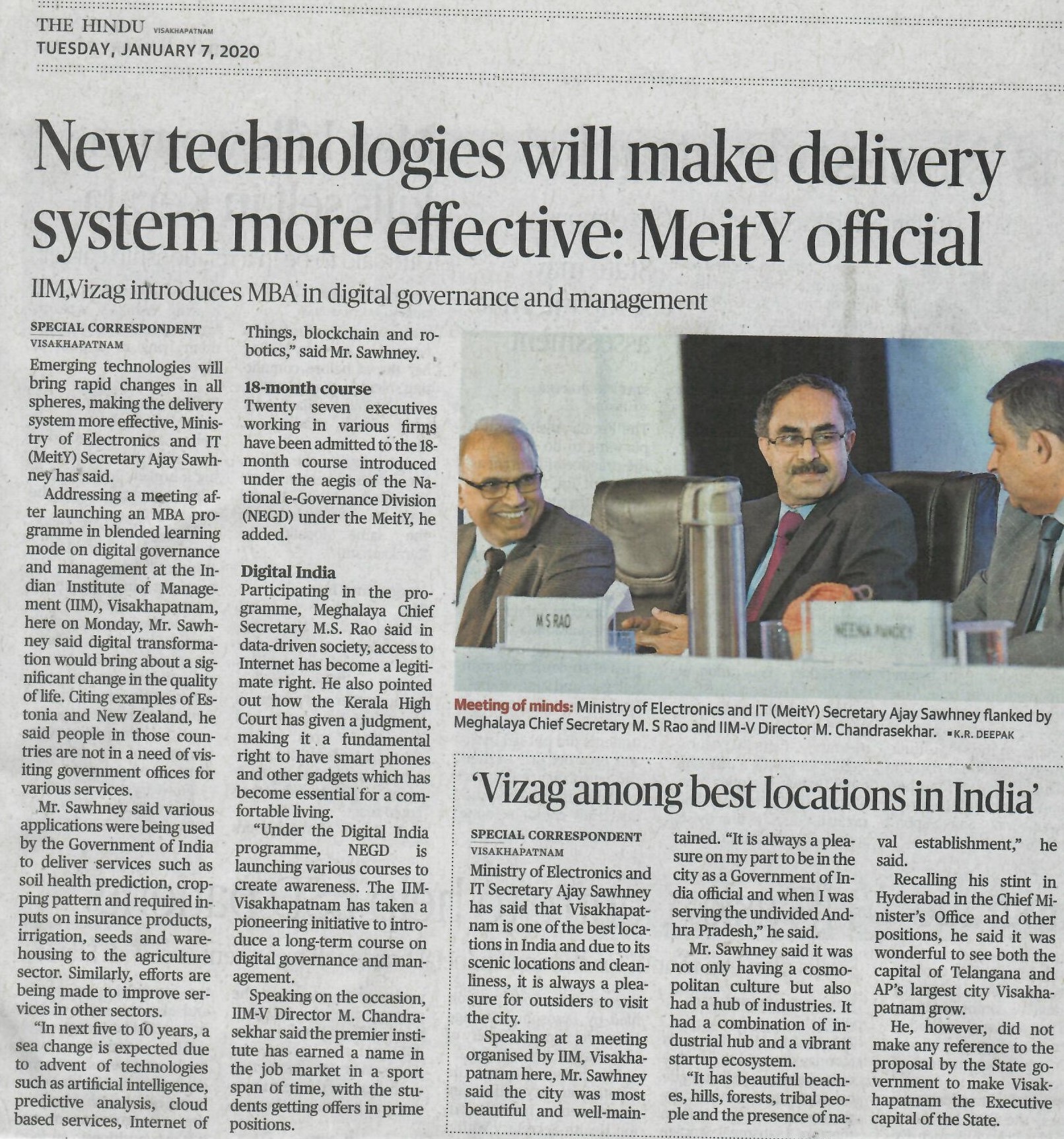 New Technologies will make delivery system more effective MeitY official - 07.01.2020