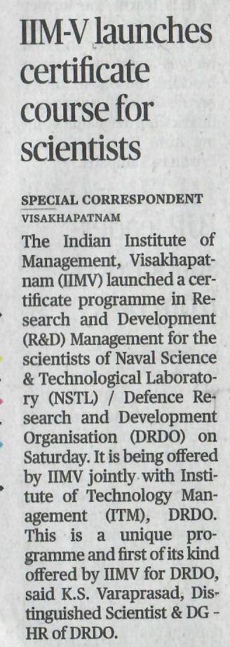 IIM-V launches certificate course for scientists - 17.08.2020