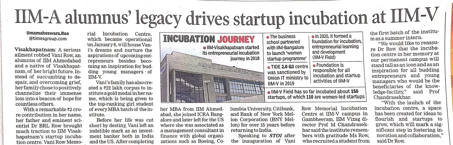 IIMV started its entrepreneurial incubation journey in 2018 - 16.01.2024