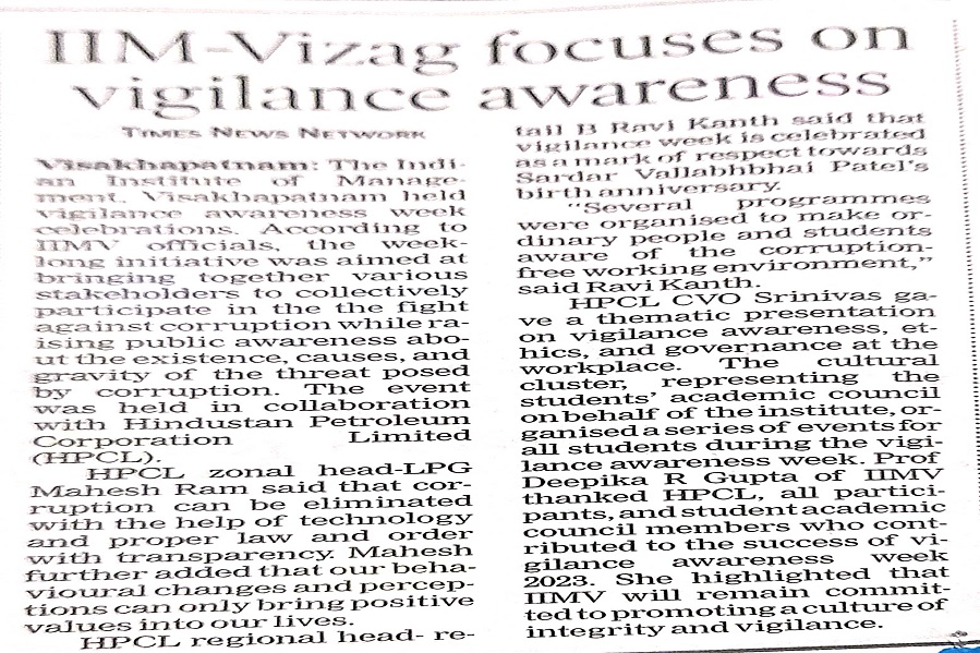 IIMV Focus on Vigilance Awareness week - 07.11.2023