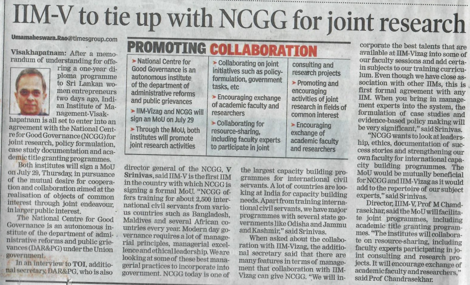 IIMV to tie up with NCGG for joint research - 29.07.2021
