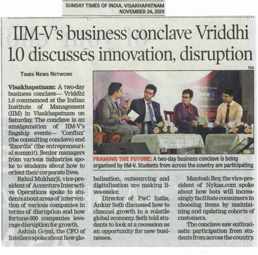 IIM-V Business Conclave VRIDDHI 1.0 discusses Innovation, Disruption - 24.11.2019