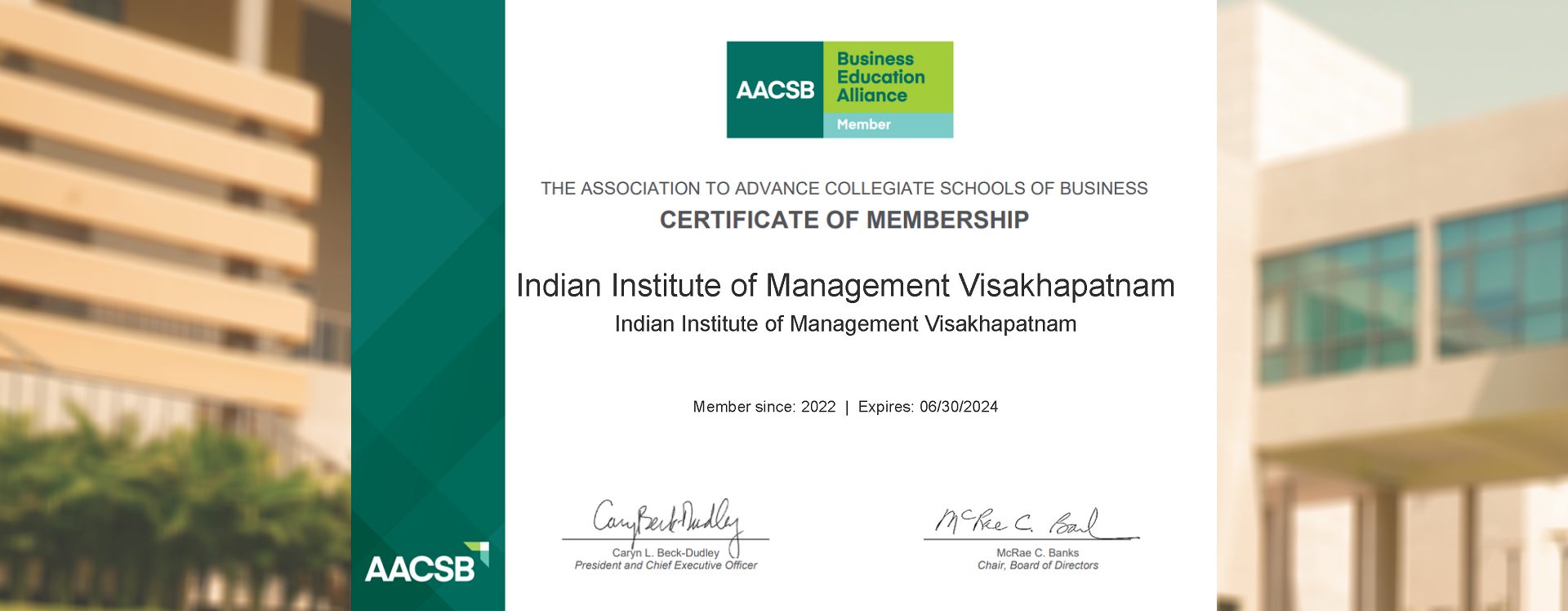 The Institute is pleased to announce that it is now <br>a Business Education Alliance Member of the AACSB, <br>which is the largest global network of business educators.