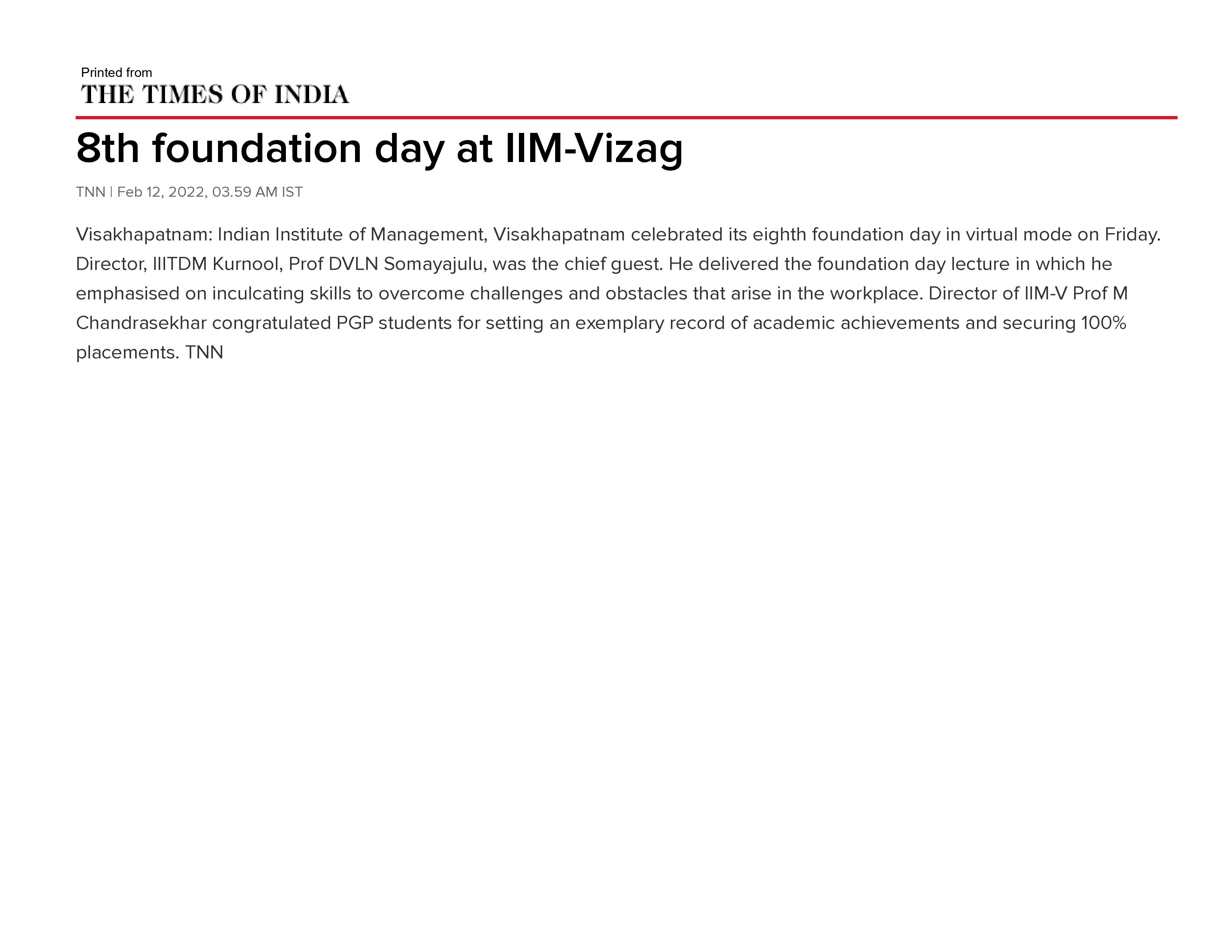 IIMV Celebrates 8th Foundation Day - 11.02.2022