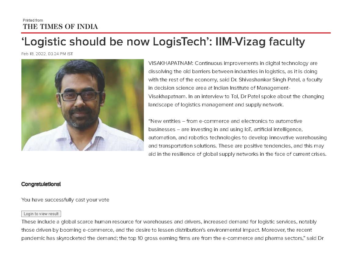 Logistic should be now LogisTech IIM-Vizag faculty - 18.02.2022