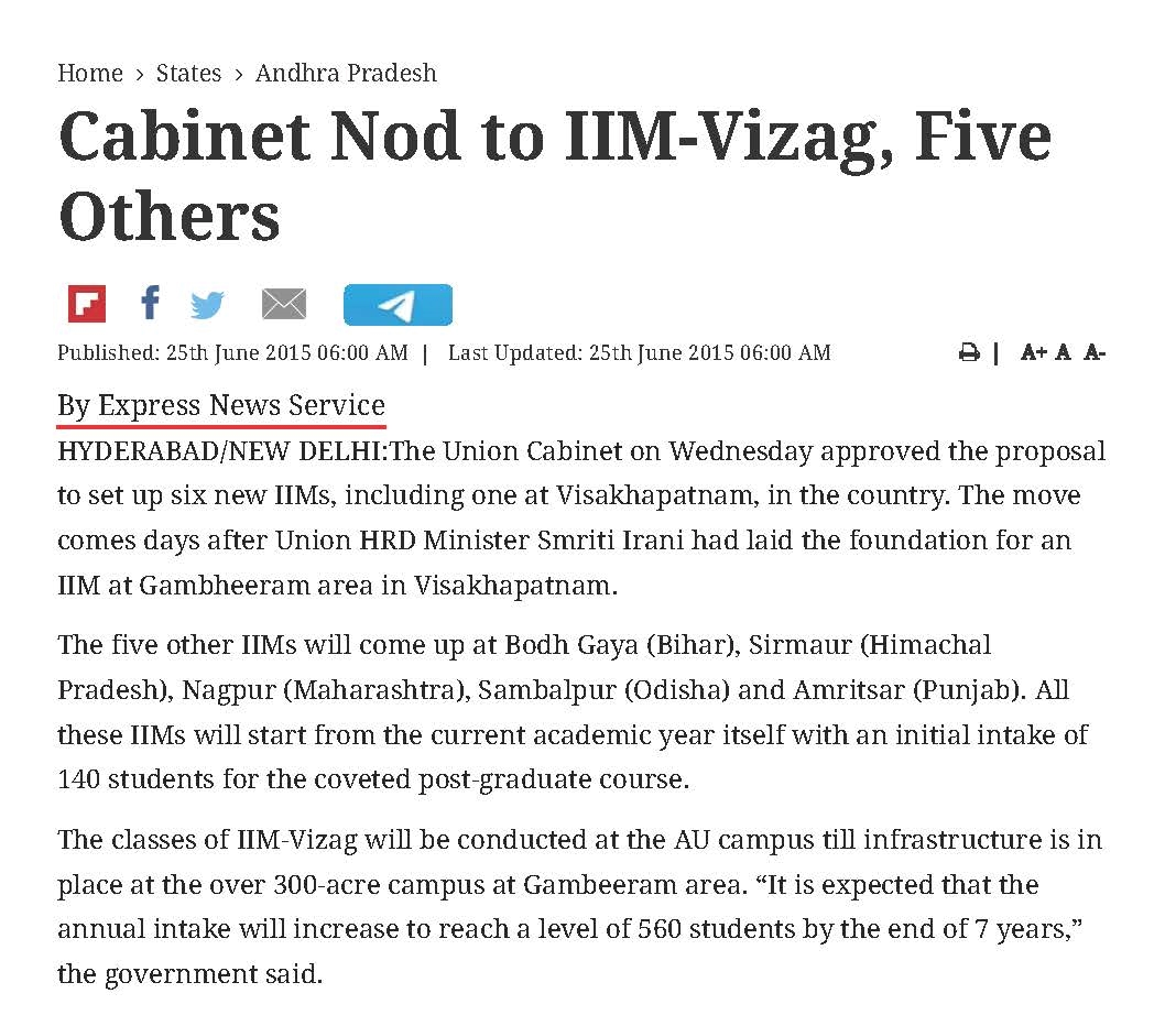 Cabinet Nod to IIM-Vizag Five Others - 25.06.2015