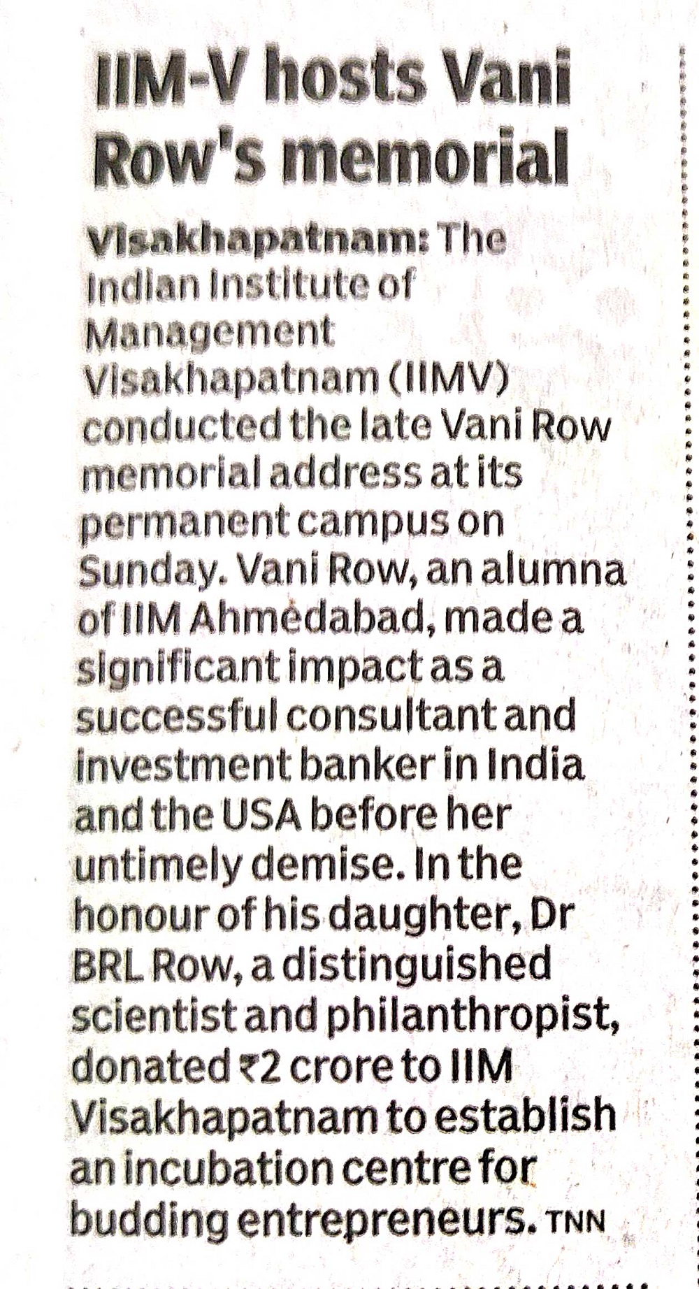 IIMV hosts Vani Rows Memorial Lecture - 07.08.2023