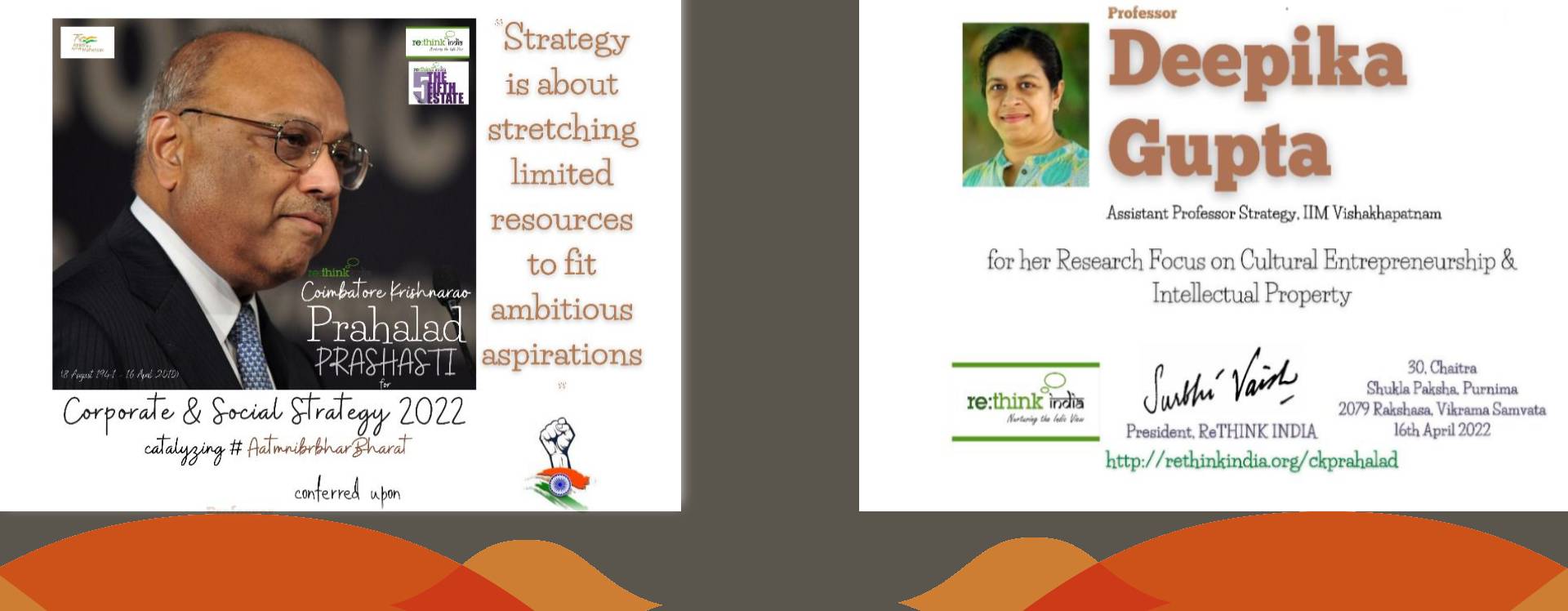 C K Prahalad Prashasti conferred upon Prof Deepika R Gupta for Corporate and Social Strategy 2022 paving the path for an Aatmanirbhar Bharat.