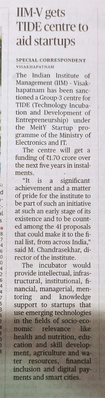 IIM-V gets TIDE Centre to aid startup - 28.07.2020